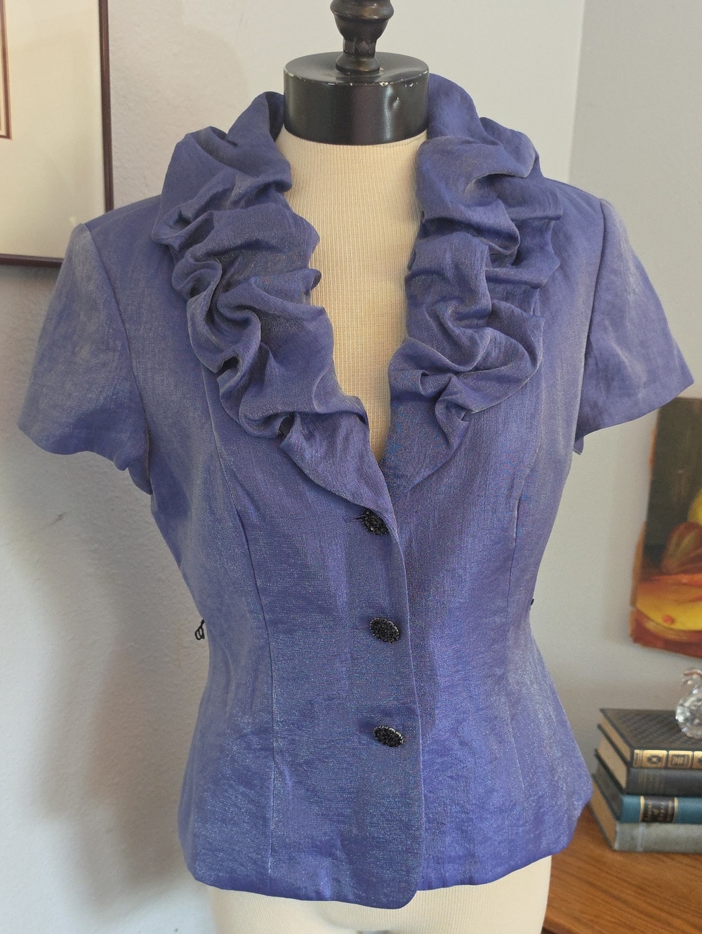 Adrianna Papell Purple Ruffled Collar Evening Wear Iridescent Blouse Castlecore